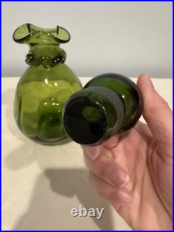 Vintage Rainbow Glass Decanter #308 Green With Stopper Filigree Mid Century Mod