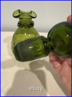 Vintage Rainbow Glass Decanter #308 Green With Stopper Filigree Mid Century Mod