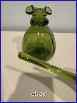 Vintage Rainbow Glass Decanter #308 Green With Stopper Filigree Mid Century Mod