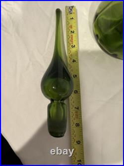 Vintage Rainbow Glass Decanter #308 Green With Stopper Filigree Mid Century Mod