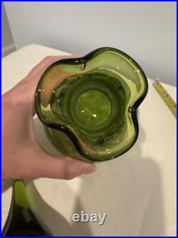 Vintage Rainbow Glass Decanter #308 Green With Stopper Filigree Mid Century Mod