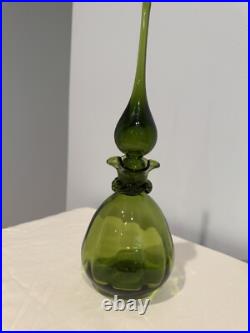 Vintage Rainbow Glass Decanter #308 Green With Stopper Filigree Mid Century Mod