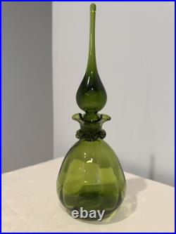 Vintage Rainbow Glass Decanter #308 Green With Stopper Filigree Mid Century Mod