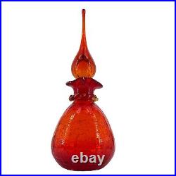 Vintage Rainbow Glass Decanter Crackle Amberina Large Flame Teardrop Stopper