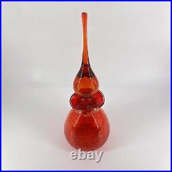 Vintage Rainbow Glass Decanter Crackle Amberina Large Flame Teardrop Stopper