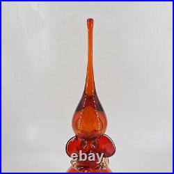 Vintage Rainbow Glass Decanter Crackle Amberina Large Flame Teardrop Stopper