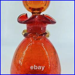 Vintage Rainbow Glass Decanter Crackle Amberina Large Flame Teardrop Stopper