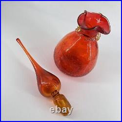 Vintage Rainbow Glass Decanter Crackle Amberina Large Flame Teardrop Stopper