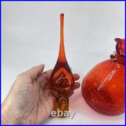 Vintage Rainbow Glass Decanter Crackle Amberina Large Flame Teardrop Stopper