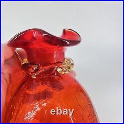 Vintage Rainbow Glass Decanter Crackle Amberina Large Flame Teardrop Stopper