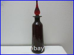 Vintage Rainbow Glass Decanter w Stopper 13 5/8 Tall Ruby Red Amberina Crackle
