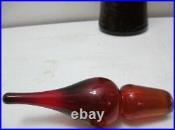 Vintage Rainbow Glass Decanter w Stopper 13 5/8 Tall Ruby Red Amberina Crackle