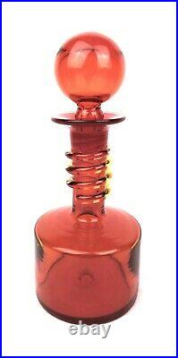 Vintage Rainbow Glass Swirl Neck Decanter Bottle and Stopper Tangerine