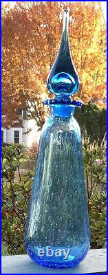 Vintage Rainbow MCM Blown Glass Decanter Blue With Controlled Bubbles