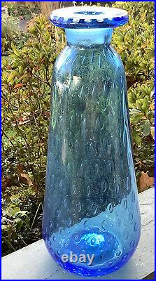 Vintage Rainbow MCM Blown Glass Decanter Blue With Controlled Bubbles