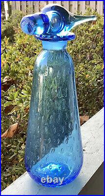 Vintage Rainbow MCM Blown Glass Decanter Blue With Controlled Bubbles