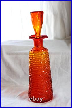 Vintage Rainbow ribbed Glass Mid-Century 1960s Tangerine Decanter