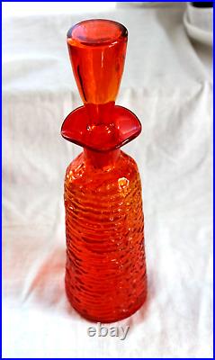 Vintage Rainbow ribbed Glass Mid-Century 1960s Tangerine Decanter