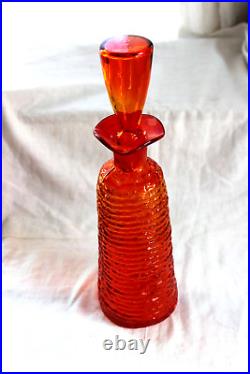 Vintage Rainbow ribbed Glass Mid-Century 1960s Tangerine Decanter