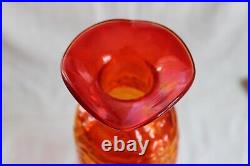 Vintage Rainbow ribbed Glass Mid-Century 1960s Tangerine Decanter