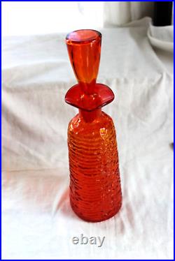 Vintage Rainbow ribbed Glass Mid-Century 1960s Tangerine Decanter