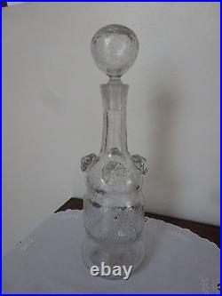 Vintage Rare Blenko Crackle Glass Decanter withRosettes Excellent Condition