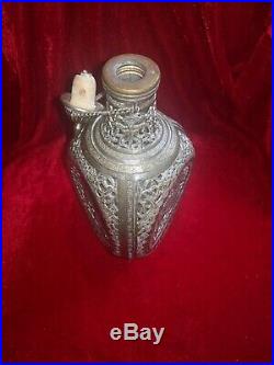 Vintage Rare Chinese Dimple Haig Form Brass And Glass Decanter