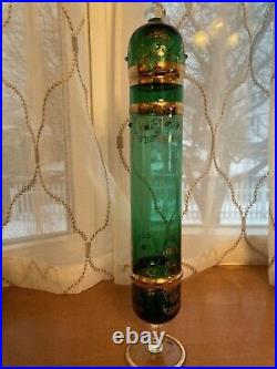 Vintage Rare Italian Venetian Green & Gold Glass Decanter With Cover 16