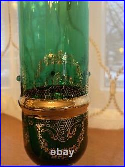 Vintage Rare Italian Venetian Green & Gold Glass Decanter With Cover 16