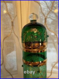 Vintage Rare Italian Venetian Green & Gold Glass Decanter With Cover 16