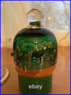 Vintage Rare Italian Venetian Green & Gold Glass Decanter With Cover 16