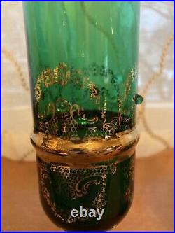 Vintage Rare Italian Venetian Green & Gold Glass Decanter With Cover 16