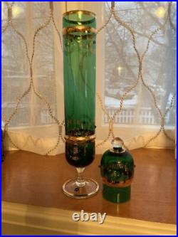 Vintage Rare Italian Venetian Green & Gold Glass Decanter With Cover 16