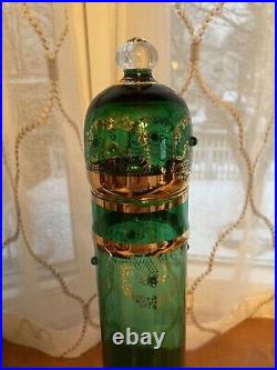 Vintage Rare Italian Venetian Green & Gold Glass Decanter With Cover 16