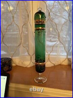 Vintage Rare Italian Venetian Green & Gold Glass Decanter With Cover 16