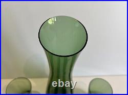 Vintage Rare Kastrup Denmark 60's Danish Green Glass Carafe with 4 Cups