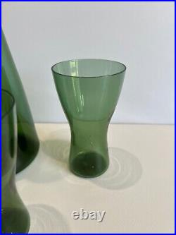 Vintage Rare Kastrup Denmark 60's Danish Green Glass Carafe with 4 Cups