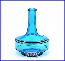 Vintage Rare Mid Century Genie Bottle Decanter Blue with Stopper 8.5 Belgium