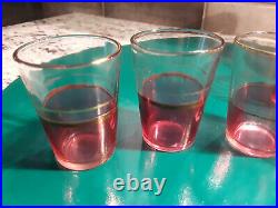 Vintage Rare Pink & Gold Stripe/Rim Liquor Decanter Set, Gold Rimmed With6 Glasses