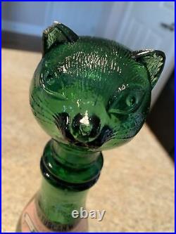Vintage Rare SetBESSI CAT & DOG Green Glass Decanters With Original Box
