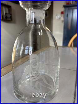 Vintage Rare U. S Olympic Skiing Etched Glass Decanter 7 1/2