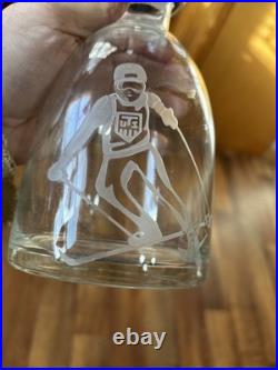 Vintage Rare U. S Olympic Skiing Etched Glass Decanter 7 1/2
