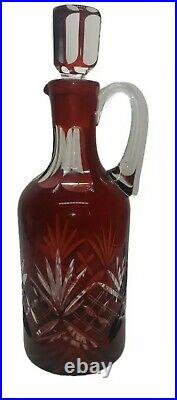 Vintage Red Cut To Clear Glass Decanter Bottle