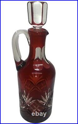 Vintage Red Cut To Clear Glass Decanter Bottle