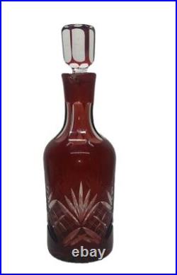 Vintage Red Cut To Clear Glass Decanter Bottle