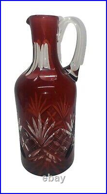 Vintage Red Cut To Clear Glass Decanter Bottle