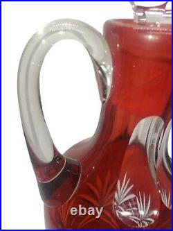 Vintage Red Cut To Clear Glass Decanter Bottle