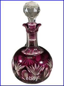 Vintage Red Cut to Clear Glass Decanter