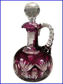 Vintage Red Cut to Clear Glass Decanter