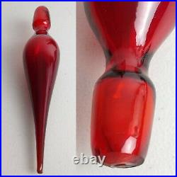 Vintage Red Italian Empoli Genie Bottle Glass Hand Blown Decanter 1960s